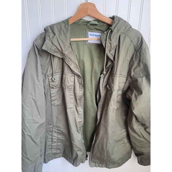 Old Navy Jacket Men's Medium Army Green Utliity Coat Zip Up Hooded - Picture 3 of 6